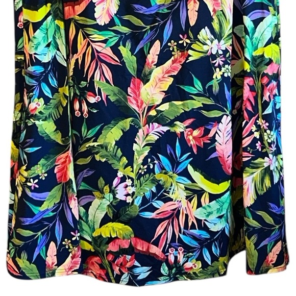 Lands End Scoop Neck Mini Swim Dress Swimsuit Tropical Navy Palm Print UPF50 2X - Picture 8 of 9